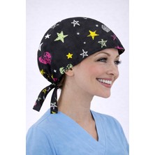 Dr. Mitra Cerrahi Bone Medikal Doktor Hemşire Hastane Bonesi Unisex -Siyah Yıldız Desen