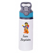 Kreax Kişiye Özel Mavi Başlıklı Pipetli Su Matarası LEGO