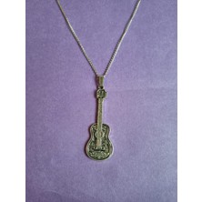Klasik Gitar Formunda Gümüş Renk Zamak Döküm Erkek Kolye