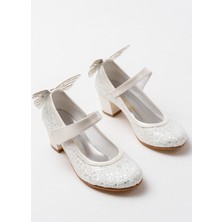 Kız Çocuk Gökkuşağı Kelebekli Topuklu Abiye Ayakkabı