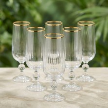 Çnr Home Collection Bohemia Kristal Optik Kadeh Seti 6 'lı Gerçek Altın Yaldız Ağızlı Şık Cam Kadeh