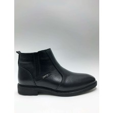 Marutti Hakiki Deri Bağcıksız Fermuarlı Içi Tüylü Kauçuk Taban Siyah Klasik Kışlık Erkek Bot C-54301075MRT