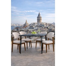 Lif Mobilya 4 Kişilik Polo Sandalye Yemek Takımı Mermer Desen Mdf Masa Metal Ayak