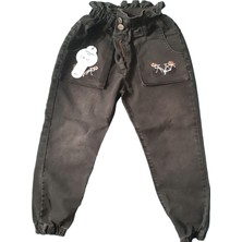 Yavrucak Jeans Kız Çocuk Büzgülü Bel Siyah Kot Pantolon