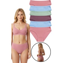 Exlove 6'lı Ribana Kadın Pamuklu Bikini Külot - Yumuşak Dokulu Fitilli Model