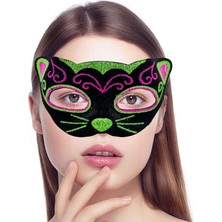 Pusat Siyah Kadife Kaplama Üzeri Pembe Yeşil Sim Işlemeli Kedi Maskesi 20X13 cm - Lisinya