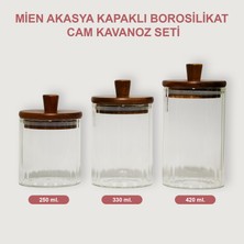 Mien Akasya Kapaklı 3'lü Cam Kavanoz Seti - 250ML + 330ML + 420ML