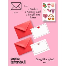 Pera İstanbul 2 Adet Kırmızı 7x9 Zarf 2 Adet Hediyelik Not Kartı 1 Adet Sticker Set Sevgililer Günü Yıl Dönümü