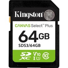 Kingston 64GB Sdxc Canvas Select Plus Gen3 100MB/S C10 Uhs-I U1 V10