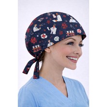 Dr. Mitra Cerrahi Bone Medikal Doktor Hemşire Hastane Bonesi Unisex -Lacivert Tahlil Desen