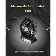 Pusat Şarjlı USB Fan – Masaüstü Mini Vantilatör, Taşınabilir, Işıklı, 3 Kademeli, Sessiz - Lisinya