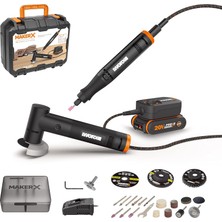 Worx WX990 Makerx 20VOLT 2.0AH. Kömürsüz Profesyonel Kalem Tipi Devir Ayarlı Gravür + 50MM Açılı Avu