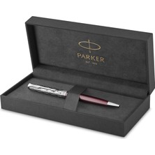 Parker Sonnet Tükenmez Kalem Hediye Kutusu, Premium Metal, Siyah Mürekkepli Orta Uç, Kırmızı Saten K