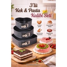 Berdina Home 3lü Kelepçeli Kalp Yuvarlak Kare Gümüş Yanmaz Yapışmaz Teflon Döküm Çıkarılabilir Tabanlı Kek Kalıbı