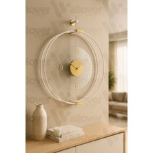 Wallover Design Xl Boy Rosa Beyaz/gold Premium – Çift Çemberli Kırılmaz Camlı Lüks Büyük Sessiz Duvar Saati, 60X75 cm