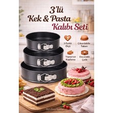 Berdina Home 3lü Kelepçeli Gümüş Yanmaz Yapışmaz Teflon Döküm Kek Kalıbı Çıkarılabilir Tabanlı Kek Kalıbı