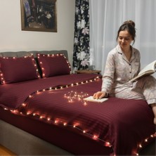 Qmen Style Sevgiler Gününe Özel Peri Ledli Otel Konsepti Çizgili  Nevresim Takımı