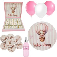 Mutlu Adım Bebek Doğum Hediyelik Süsleme Seti Çikolata Ahşap Magnet - Kapı Süsü - Kolonya - Balon Mod.4