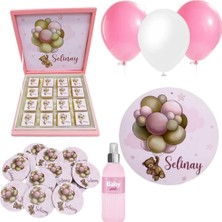 Mutlu Adım Bebek Doğum Hediyelik Süsleme Seti Çikolata Ahşap Magnet - Kapı Süsü - Kolonya - Balon Mod.1