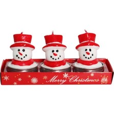 Mutlu Adım 3 Adet 4cm Yılbaşı Tealight Mum Şapkalı Kardan Adam