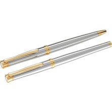 Steelpen Lemans Serisi 813 Krom Gold Roller Kalem+Tükenmez Kalem