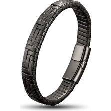 Fm Siyah Deri Örgü Ve Çelik Bileklik 31833B9D4