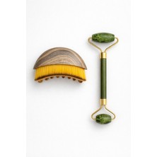 Busstier Lenfatik Drenaj Kuru Fırça ve Yeşim Taşı Jade Roller 2li Set Yüz, Boyun, Göz ve Vücut Masaj Aleti