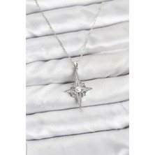 Pazarcan 316L Çelik Zincir Gümüş Renk Kutup Yıldızı Model Zirkon Taşlı Kadın Kolye - TJ-BKO10892