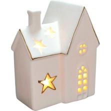 Mutlu Adım 1 Adet 5X9CM Mini Seramik Ev LED Işıklı Dekor Biblo