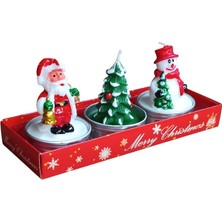 Mutlu Adım 3 Adet 4cm Yılbaşı Tealight Mum Noel Baba Çam Ağacı Kardan Adam