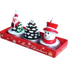 Mutlu Adım 3 Adet 4cm Yılbaşı Tealight Mum Noel Baba Kozalak Kardan Adam