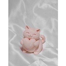 3D Baskı Gezegeni Kalp Tutan Kedi Sevgililer Günü Hediyelik Dekoratif 8 cm