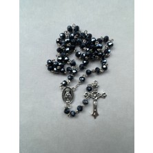 Yada Unique 5 mm Antrasit Rengi Çek Kristali Katolik Hristiyan Rosary Tesbih / Haç Kolye