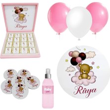Mutlu Adım Bebek Doğum Hediyelik Süsleme Seti Çikolata Ahşap Magnet - Kapı Süsü - Kolonya - Balon Mod.2