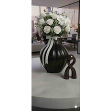 Velorahomee Dekoratif Mat Siyah Oluklu Seramik Vazo - Modern Tasarım Çiçek Vazosu - Ev ve Ofis Hediyesi