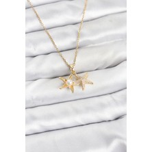 Pazarcan 316L Çelik Zincir Gold Renk Deniz Yıldızı Model Zirkon Taşlı Kadın Kolye - TJ-BKO10907