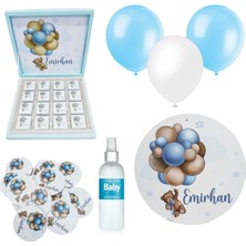 Mutlu Adım Bebek Doğum Hediyelik Süsleme Seti Çikolata Ahşap Magnet - Kapı Süsü - Kolonya - Balon Mod.7