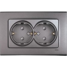 Viko Linnera Life Granit Grisi Kapaklı Ikili Topraklı Priz (Çerçeve Hariç)