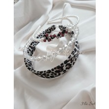 Pegu 3 Lü Set Kadife Leopar Desen ve Sıralı Inci Taç , Gelin,davet ,kutlama ,günlük,