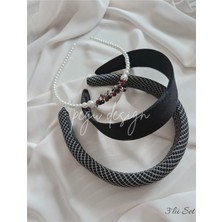 Pegu 3 Lü Set Geniş Kadife, Dolgulu Taç ve Sıralı Inci Taç , Gelin,davet ,kutlama ,günlük,