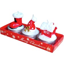 Mutlu Adım 3 Adet 4cm Yılbaşı Tealight Mum Çorap Şapka Ev