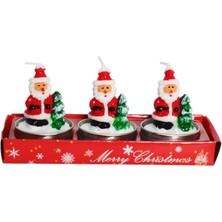 Mutlu Adım 3 Adet 4cm Yılbaşı Tealight Mum Noel Baba Çam Ağaçlı