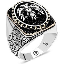 Inure Jewelry Gümüş Çift Başlı Kartal Oval Erkek Yüzük
