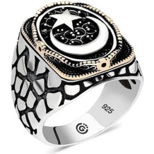 Inure Jewelry Gümüş Ay Yıldız Oval Erkek Yüzük