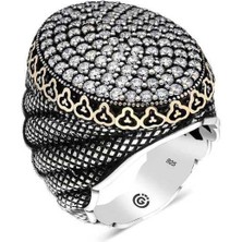Inure Jewelry Gümüş Beyaz Zirkon Taşlı Oval Erkek Yüzük