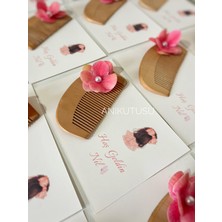 Bianı Tasarım Çiçek Süslemeli Ahşap Tarak - Hoşgeldin Yenidoğan Doğum, Mevlit Hediyelik - 10 Adet