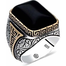 Inure Jewelry Gümüş Oniks Siyah Taşlı Kare Erkek Yüzük