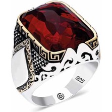 Inure Jewelry ​gümüş Kırmızı Zirkon Taşlı Kare Erkek Yüzük