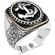 Inure Jewelry Gümüş Deniz Çapası Oval Erkek Yüzük