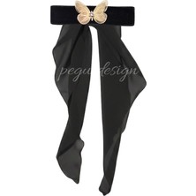 Pegu Kelebek Figürlü Kadife Broş , Kenarları Tırtıklı Özel Tasarım Şifon Kumaşlı